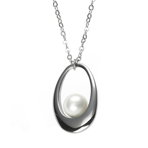 Oval Steel Pendant with White Mother of Pearl